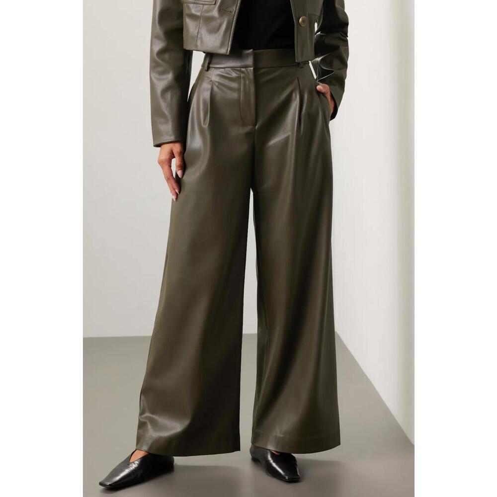 Saunders x RTR Olive Green Faux Leather Pants Size 8